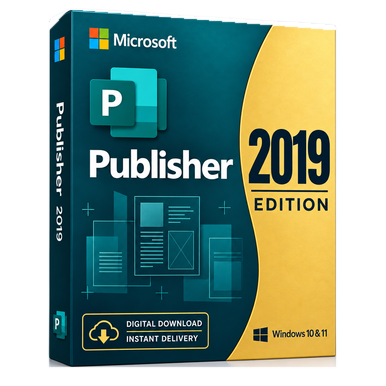 Microsoft Publisher 2019 for Windows product image on a transparent background